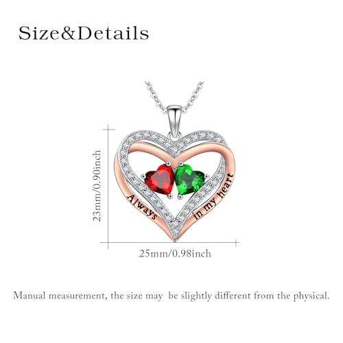 Heart Birthstone Necklace for Women 14K Rose Gold/White Gold Filled Overlapping Double Hearts Pendant Anniversary Valentine's Day Birthday Mother's Day Christmas Gifts for Wife Mom Daughter Her - color: 01-05-Jan-May Birthstone-A, style: Double-Layered Lo