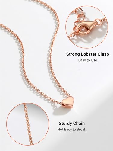 PROSILVER 925 Sterling Silver Necklace for Women Dainty Pendant Necklace | Hypoallergenic 925 Sterling Silver, Cute Small Pendant, Star/Heart/Moon/Triangle/Bar/Round Necklace Silver with Gift Box - color: 03 Rose Gold, style: 02 Heart