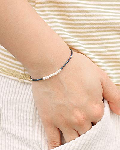 KELITCH Womens Pearl Bracelets Friendship Bracelet Handmade Miyuki Beads Charm Bracelet Holiday Gift - color: Dark Blue R