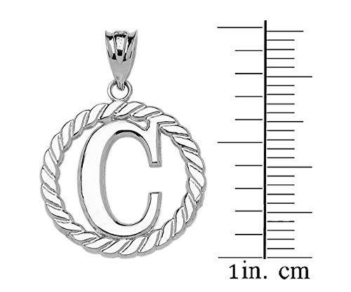 Claddagh Gold Fine 925 Sterling Silver Personalized Initial A-Z Roped Circle Charm Pendant - style: C