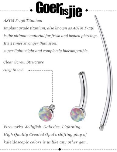 F136 Titanium 16g 6/8/10mm Opal Eyebrow/Rook/Snug/Vertical-Labret/VCH/Snake-Eyes/Anti-Tragus/Christina/Daith/Belly-Button/Bridge/Hood/Surface Curved Barbell Piercing Jewelry for Women Men - color: Pink, size: 6mm=1/4in