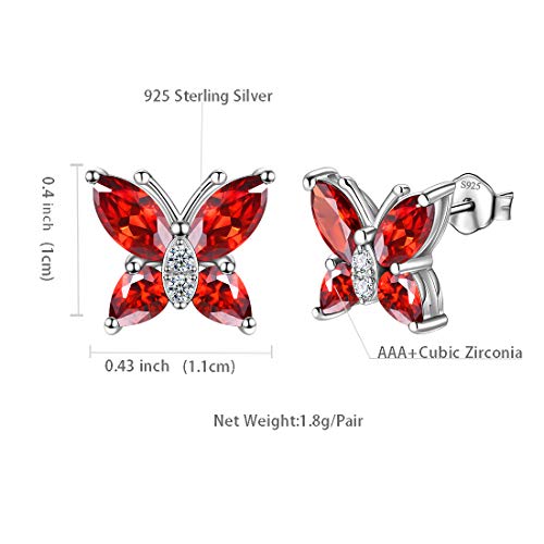 Butterfly Birthstone Stud Earrings - Women 925 Sterling Silver Butterflies Birthstone Stud Earrings Birthday Gift for Women - color: A.January