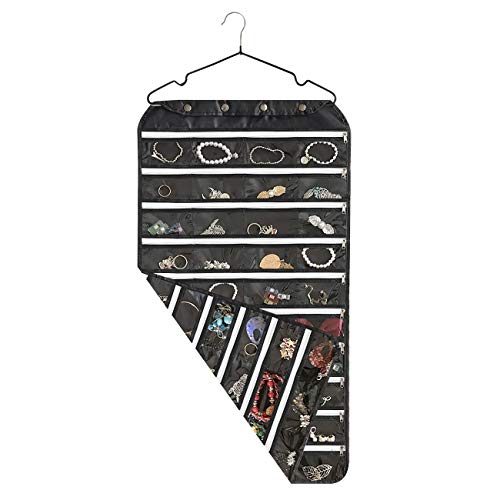 BB Brotrade Hanging Jewelry Organizer with Oxford Double Side 80 Zippered Storage Pocket (black) - color: Black-1