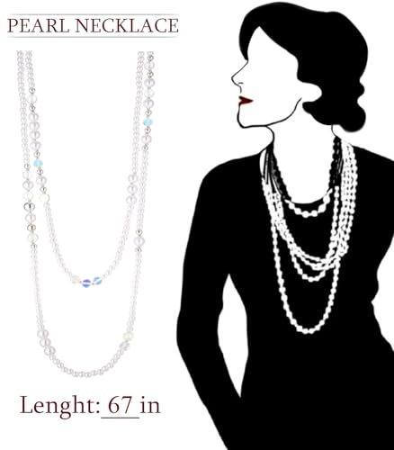 Errally Long Pearl Necklace and Earring Set Layered Pearl Beaded Necklaces for Women White Costume Jewelry Sets Gifts for Mom - color: Crystal