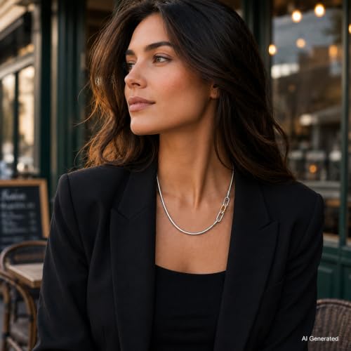 Two Tone Snake Chain Necklace for Women, Adjustable Mixed Metal Paperclip Link Necklace, Stainless Steel Waterproof Layering Necklace, Minimalist Silver Gold Everyday Jewelry