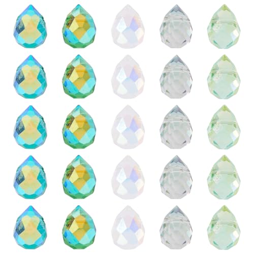 50Pcs Green Faceted Glass Teardrop Beads Electroplate Transparent Crystal Teardrop Charm Beads Top Drilled Drop Spacer Bead Water Drop Chandelier Charms for Earring Necklace Jewelry Making - color: Green