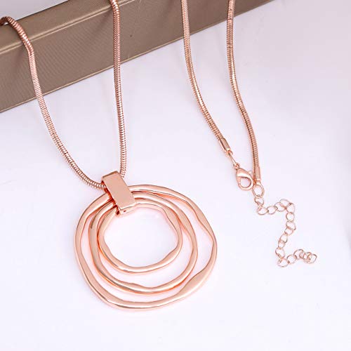 NVENF Long Sweater Chain Double Circle Pendant Necklace Bold Snake Chain Women Statement Necklace - color: F Rose Gold Triple