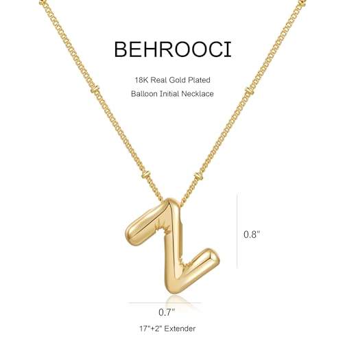 Gold Bubble Initial Necklace for Women Balloon Letter Necklace 18K Gold Plated Dainty Alphabet Pendant Puffy Name Personal Necklace - color: Z