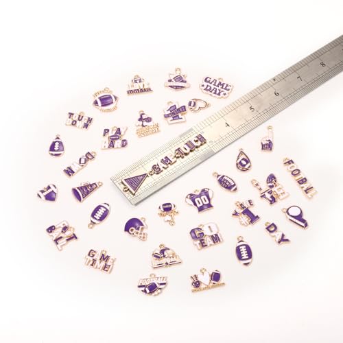 40PCS Game Day Charms for Bracelet Making Enamel Football Charms for Bracelet Necklace Earrings Jewelry Making DIY Football Mom Accessories Gifts - color: Purple White