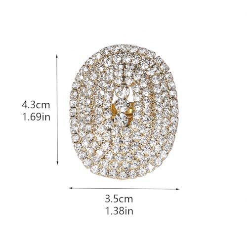 Rhinestone Finger Ring for Women Sparkly Crystal Butterfly Flower Leaf Adjustable Statement Chain Rings Punk Jewelry - color: Gold Oval