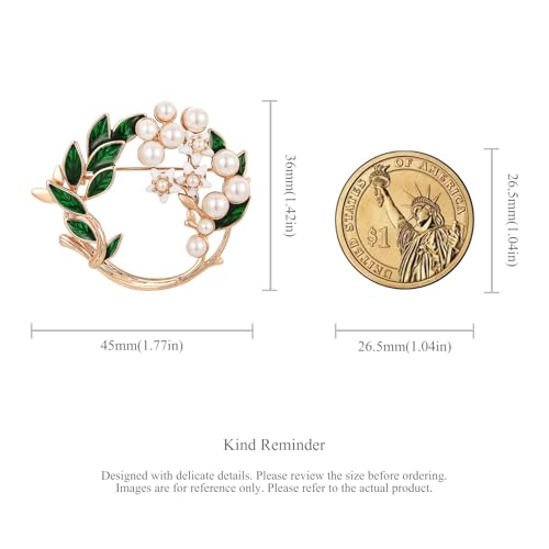 SHE'S FREE STYLE JUST FOR YOU Handmade Gardenia Brooches and Pins For Women, Enamel Flower Brooch Green Leaves Pins Hand Dripping Oil Jewelry Brooch Pins Fashion Garland Safety Pins - color: Green/white