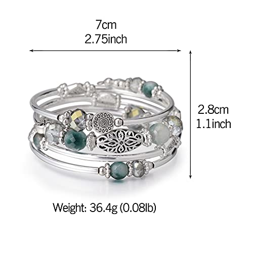 FULU AUTUMN Stackable Beaded Bracelets for Women Boho Wrap Silver Bracelet Layered Fashion Jewelry Gifts for Her - color: Green