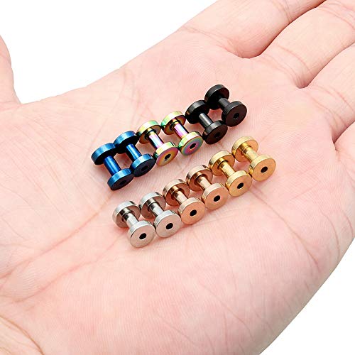 Lcolyoli Screw Fit Ear Gauges Kit Surgical Steel Tunnel Expander Earrings Earlobe Plugs Body Piercing Jewelry Set for Women Men 14G-00G 12 Pieces - style: c: 12Pcs-6 Colors-8G