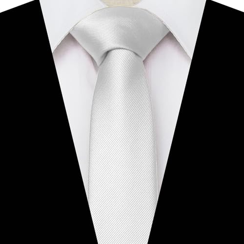 JEMYGINS 2.4" Solid Color Skinny Tie and Pocket Square with Tie Clip Sets for Men (6cm) - color: White2