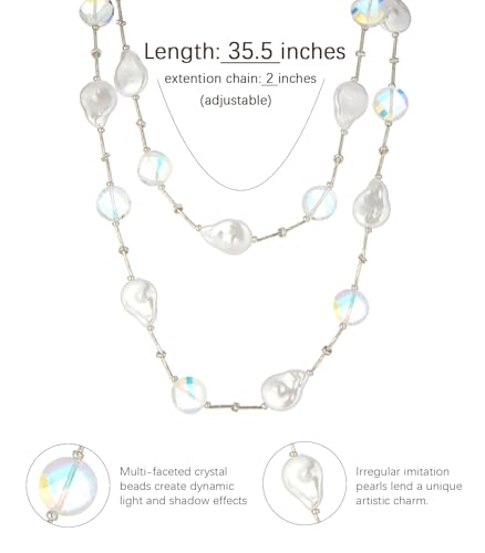 Errally Long Pearl Necklace and Earring Set Layered Pearl Beaded Necklaces for Women White Costume Jewelry Sets Gifts for Mom - color: 14-White