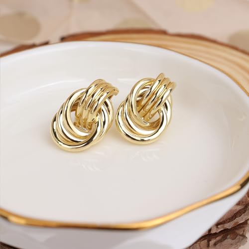 Jean Beau Chunky Gold Stud Earrings for Women Trendy Gold Plated Dangle Drop Prom Birthday Fashion Office Jewelry Gift - color: Gold