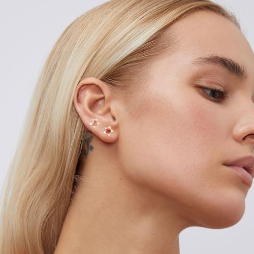 12 Pairs Surgical Stainless Steel Cubic Zirconia Birthstone Stud Earrings Heart Star Round Multicolors Stud Earrings Set for Women - style: Gold star 4mm