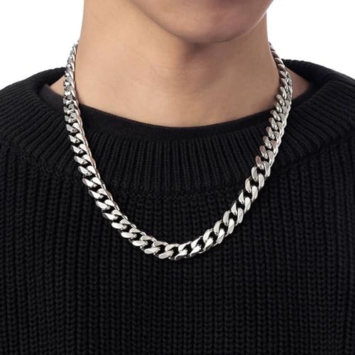 YAMI Stainless Steel Cuban Link Chain Necklace for men - Blue/Silver - color: Silver, size: 24"-8MM
