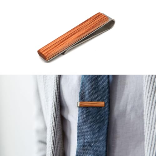 STJARNA Wood Tie Clip Brown 2inch Stainless Steel Tie Bar Handmade Jewelry - style: Light Brown