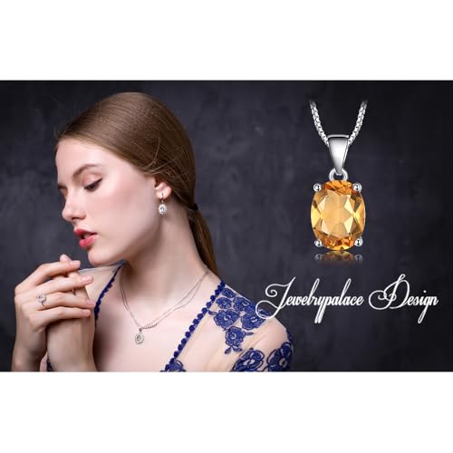 JewelryPalace Natural Gemstone Garnet Peridot Amethyst Citrine Blue Topaz Birthstone Solitaire Pendant Necklace Jewelry Set, 14k Gold Plated 925 Sterling Silver Necklaces for Women, 18 Inch Box chain - color: D-Brass-Crystal