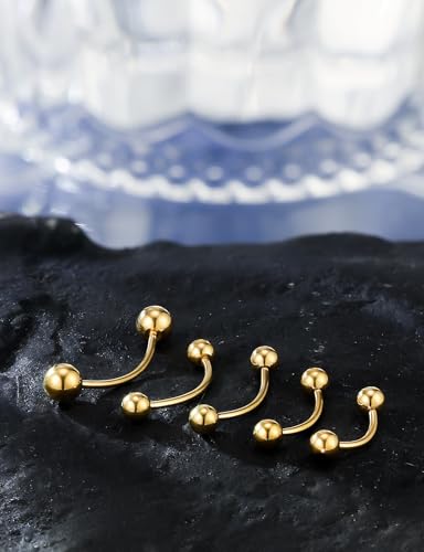 20G 16G 14G 12G Eyebrow Ring Piercing Jewelry Surgical Steel Vertical Labret Lip Ring Rook Daith Earrings Navel Small Tiny Belly Button Ring Piercing Jewelry for Women Men Silver Black Gold - color: Gold, size: 20G