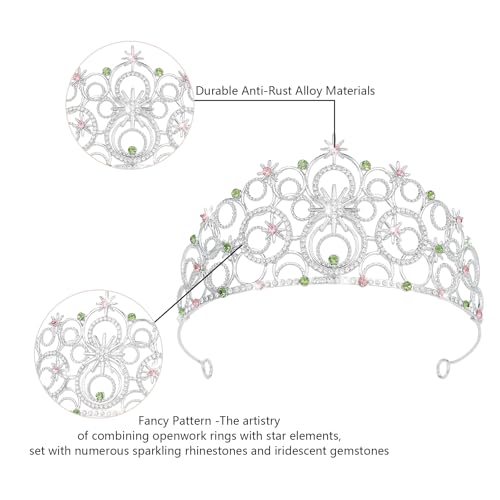 Crystal Crowns for Women, Crystal Bubble TiaraBride Royal Queen Headband Princess Headpieces for Women Bridal Wedding Prom Birthday Party Crowns - color: Silver Pink Green