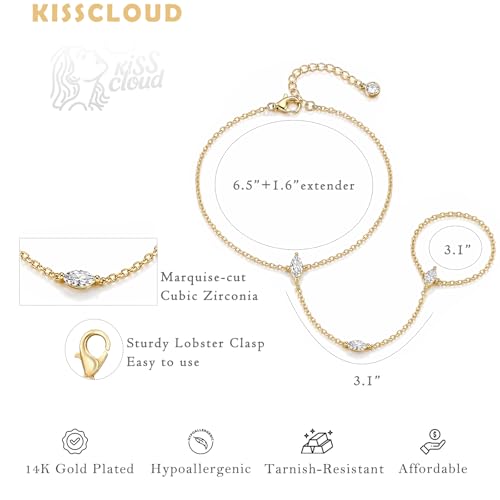 Bracelets for Women, Dainty Gold Silver Ring Bracelet Hand Chain | Cubic Zirconia Pearl Charms, 14K Gold Plated, Adjustable Fit, Trendy Stackable Link Chain, Waterproof Jewelry, Gift for Her - color: Gold-marquise hand chain