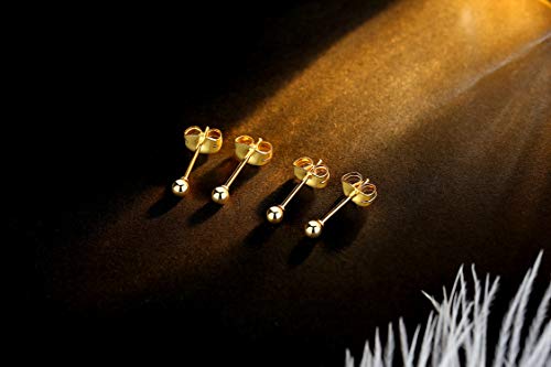 FOSIR 6 Pair Tiny Women 14K Gold Plated Ball Stud Earrings Surgical Stainless Steel Earrings Set, 2-6MM - style: 6 pair diameter,4mm