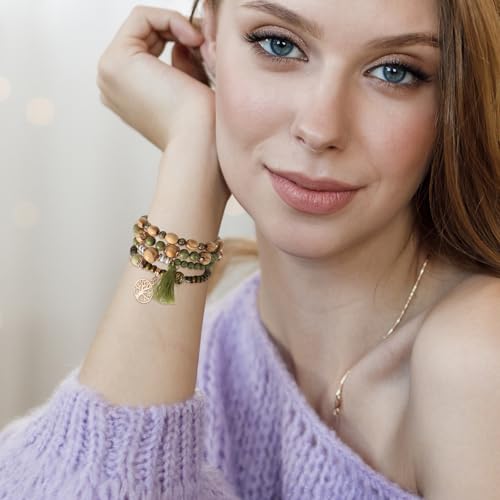 Mikovivi Beaded Bracelets for Women, Multilayer Boho Western Turquoise Bracelets Stackable Bohemian Bead Elastic Jewelry Gifts for Women Men
