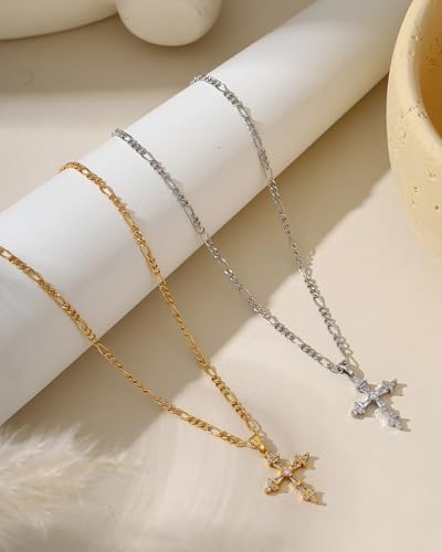 Cross Necklace for Women, 14K Gold Plated Cubic Zirconia Cross Pendant Necklace, Trendy Christian Jewelry Gifts for Baptism First Communion Christmas - color: Style K - Gold