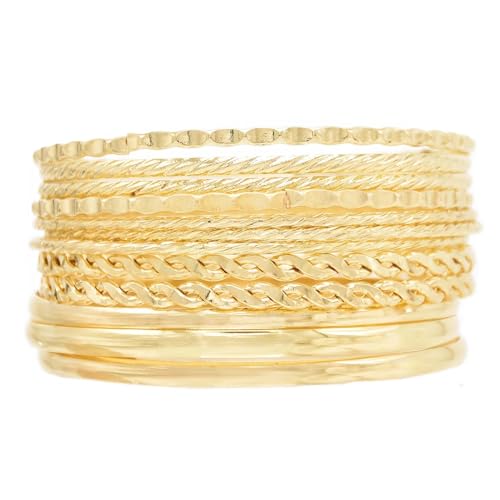 COLORFUL BLING 5-12Pcs Boho Indian Bangles for Women Twisted Chunky Stackable Cuff Bangle Statement Jewelry Handcuffs Wedding Layered Cable Smooth Bracelets Set - color: 12pcs gold
