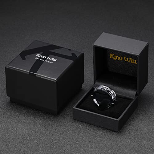 King Will Mens Tungsten Wedding Band with Cubic Zircon Inlay 7mm/8mm Flat Cut Comfort Fit Engagement Rings - color: Silver&Black-8mm