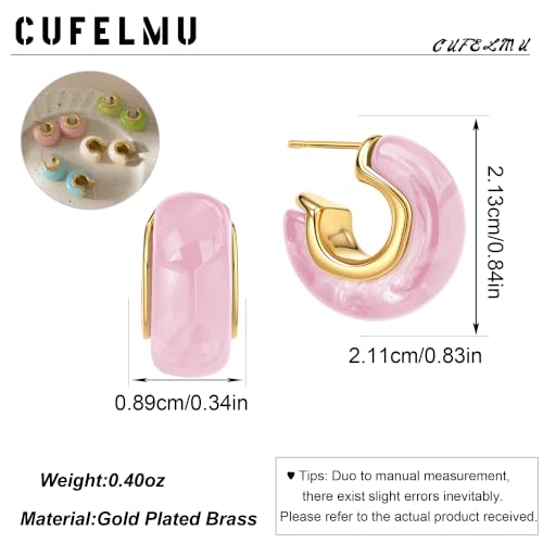 Chunky Hoop Earrings for Women, Lightweight Statement Daily Wear Gifts - color: Pink C