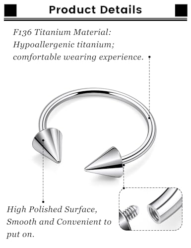 F136 Titanium 20/18/16/14/12/8/4/2g Septum Nose Rings Gauge Earrings Lip Rings Prince Albert Jewelry Internally Threaded Horseshoe Hoop Piercings - size: 12g*16mm