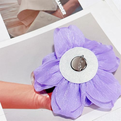 Flash Camellia Flower Brooch Pin for Women Men Elegant Texture Fabric Dahlia Rose Floral Brooches Lapel Pins Dainty Wedding Holiday Party Costume Dress Accessories Jewelry - color: Light Purple