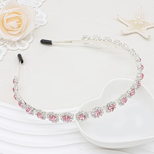 Bridal Headpiece Wedding Headband with Crystal and Hair Accessories (Pink, 5.5'') - color: Pink