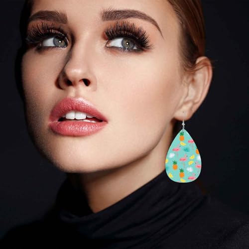 Flamingos Leather Teardrop Earrings For Women Cartoon Pineapple Bird Pink Flamingos Western Earrings For Friends Gift Drop Dangle Earrings - color: Flamingos