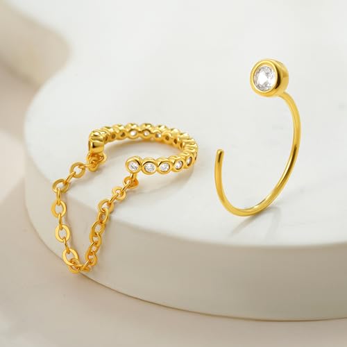 Ear Cuff Earrings for Women Non Piercing - 18K Really Gold Plated Cuff Earrings Trendy Cubic Zirconia Huggie Hoop Cartilage Earring Jewelry Gifts Gold Earring fpr Women Girls - color: 02-Earrings Cuff