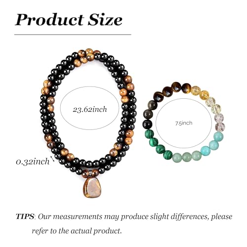 Money Bracelets Necklace Jewelry Set for Women Men Jade Crystal Tiger Eye Obsidian Beaded Necklace Feng Shui Good Luck Money Bracelet Wealth Attraction Accessories Outfits Protection Jewelry Gifts - color: A5