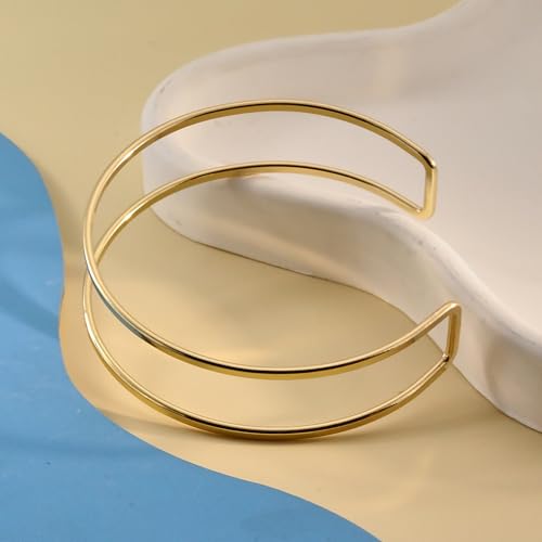 Todenb Upper Arm Cuff for Women Minimalist Adjustable Arm Band Gold Silver Arm Cuff Multi-Layer Arm Bracelet Upper Arm Jewelry - color: Gold Parallel