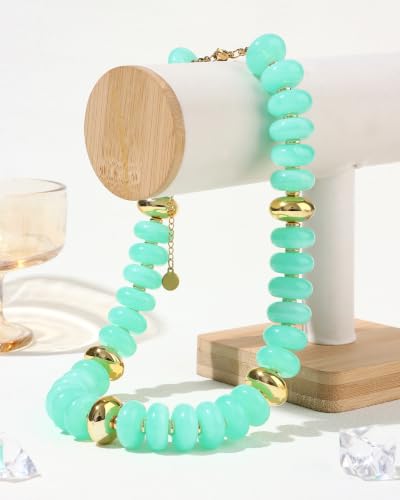 FIRAZIO Colorful Chunky Beaded Necklaces for Women | Trendy Statement Necklace Choker Necklace Boho Summer Beach Vacation Jewelry Gift - color: Light Blue Beaded