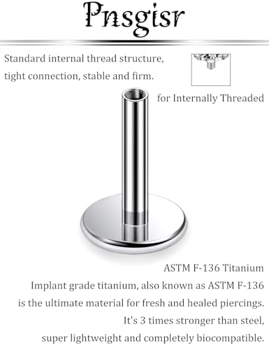 F136 Titanium 20/18/16G Threaded/Threadless Flat Earring Back Converter Kit Nose Lip Rings Medusa Labret Flatback Posts Cartilage Helix Conch Tragus Stud Piercing Jewelry Bar for Women Men - color: Internally Threaded, size: 16g, 1/4in