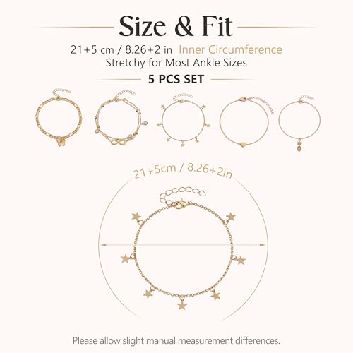 Fesciory 14K Gold Plated Ankle Bracelets Sets For Women, Adjustable Layered Infinite Anklet, Summer Beach Butterfly Star Foot Chain Jewelry Gifts - style: Butterfly Pineapple