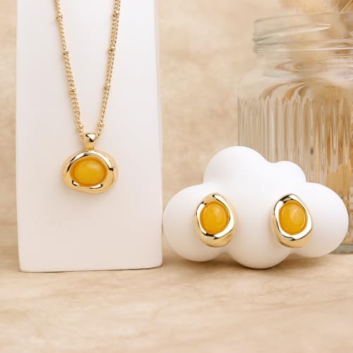 Jean Beau Gold Stone Pendant Necklaces for Women, Chunky Gemstone Dangle Necklace Wedding Prom Fashion Jewelry Gift - color: Yellow