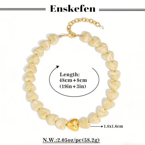 Chunky Beaded Necklace for Women Trendy Multicolor Resin Beads Choker Necklaces Boho Summer Statement Necklace Chunky Heart Jewelry - color: Heart necklace-cream white