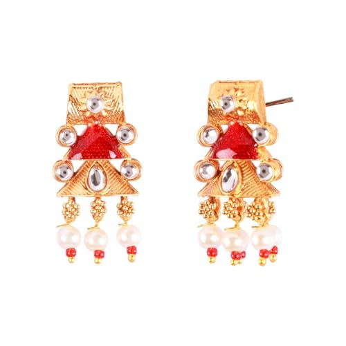 Efulgenz Indian Wedding Antique Crystal Faux Pearl Necklace Set for Women - color: Red