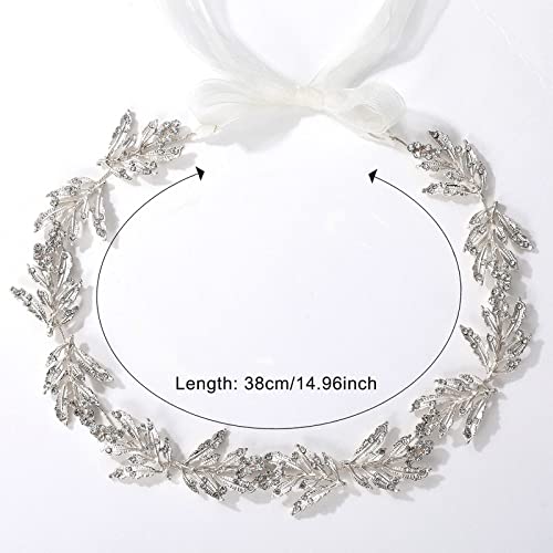 SWEETV Leaf Wedding Headpieces for Bride Silver Bridal Headband Flower Girl Headpiece Handmade Wedding Hair Accessories - color: Silver