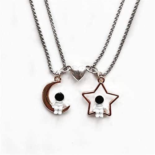 Caiyao 2Pcs Stainless Steel Mutual Attraction Couples Matching Spaceman Pendant Necklace Astronaut Promise Necklace for Women Men Friends Him Her Friendship Astronomy Jewelry Gift - color: F moon star heart