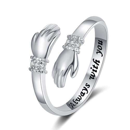 Granddaughter Daughter Hug Ring For Hope Rings, Stainless Steel Inspirational Jewelry Engraved Always With You Love You Forever Message Adjustable Non Tarnish Jewelry Birthday Gift Card - color: I love you forever Diamond(Daughter)