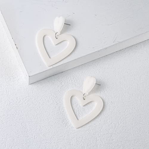 Set Heart Love Couple Colorful Stud Hoop Dangle Earrings 80 90s Retro Earrings Rectangle for Women Jewelry Gifts Geometric Valentine’s Day Neon Bright Fluorescence Costume - color: beige